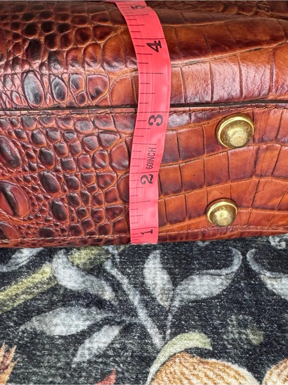 BRAHMIN | Cognac Croc-Embossed Leather Satchel with Gold Hardware
